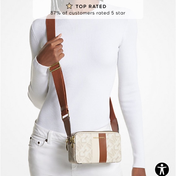 New Michael Kors Small Empire Signature Logo Stripe Double-Zip Camera Bag - Picture 2 of 3